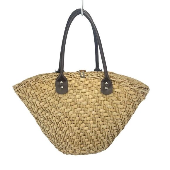 Womens Shoulder Bag Straw Fabric Lining Inner Pocket Beige rattan boho cottageco - Picture 14 of 15